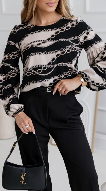 bluza-eleganta-neagra-cu-imprimeu-lanturi-si-maneci-bufante
