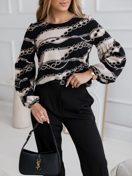 bluza-eleganta-neagra-cu-imprimeu-lanturi-si-maneci-bufante