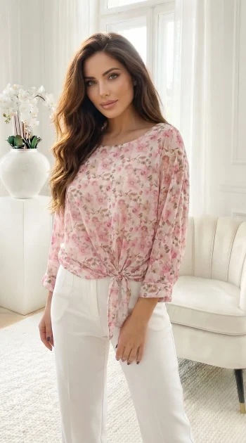 bluza-eleganta-roz-cu-imprimeu-floral-si-nod-decorativ