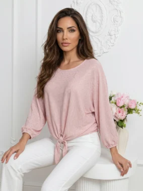 Bluza eleganta roz pudra cu strasuri stralucitoare