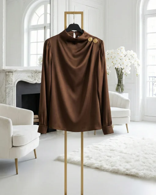 bluza-eleganta-satinata-maro-cu-decolteu-drapat-si-nasturi-decorativi