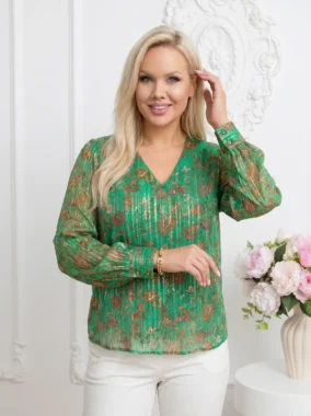 Bluza eleganta verde cu detalii aurii