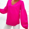 bluza-fucsia-cu-decolteu-in-v-si-maneci-bufante