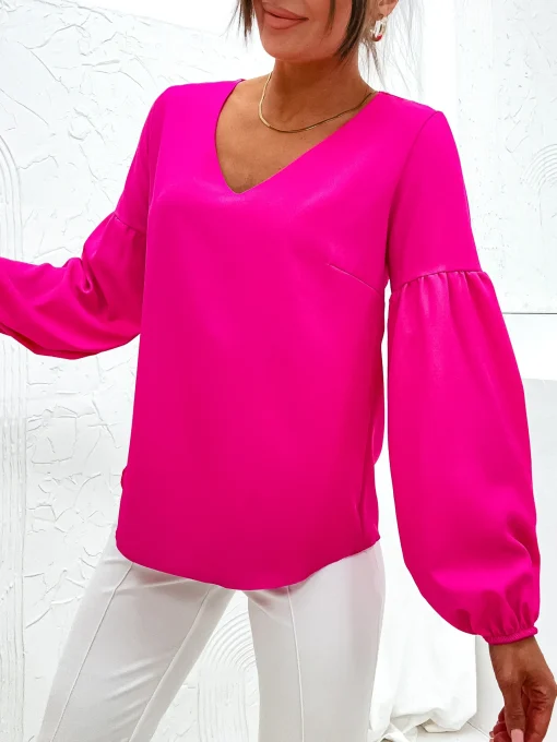bluza-fucsia-cu-decolteu-in-v-si-maneci-bufante