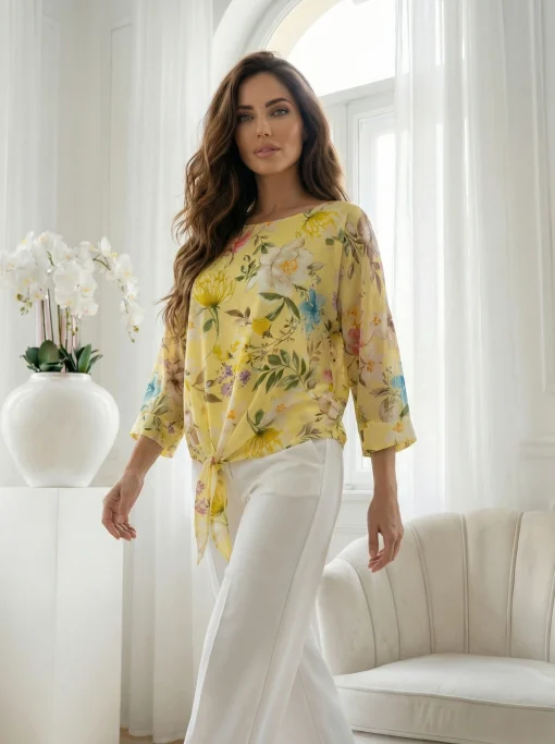 bluza-galbena-din-voal-cu-imprimeu-floral