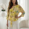 bluza-galbena-din-voal-cu-imprimeu-floral