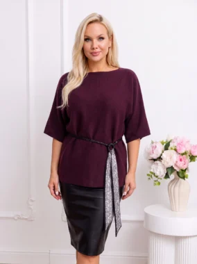 Bluza lejera din tricot fin cu cordon in talie