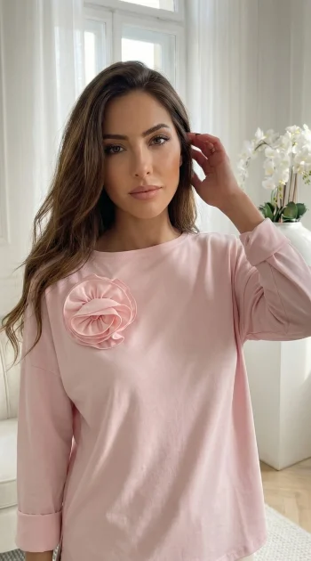 bluza-lejera-galbena-cu-aplicatie-florala-3d-copiaza