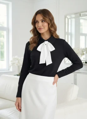 Bluza neagra eleganta cu funda alba din material elastic cu licra
