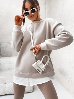 Bluza oversized bej cu croi lejer si stil casual