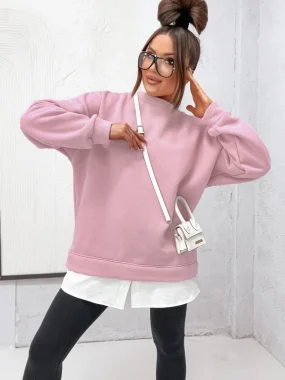 Bluza oversized roz cu croi lejer si stil casual