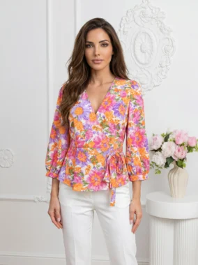 Bluza peplum cu imprimeu floral multicolor