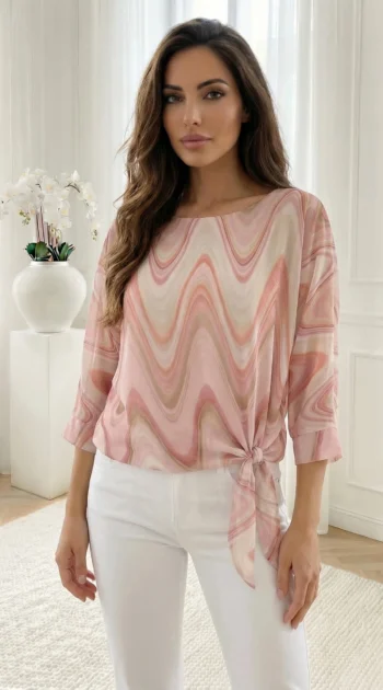 bluza-roz-cu-imprimeu-abstract-si-nod-lateral