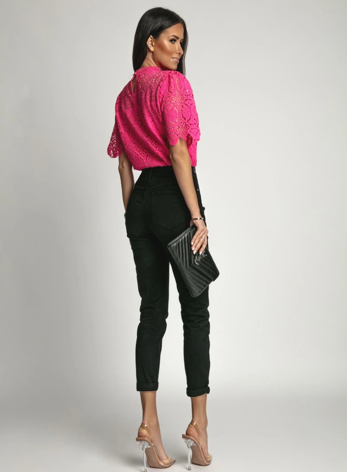 Bluza roz fucsia din dantela cu ... - 2 | YEO