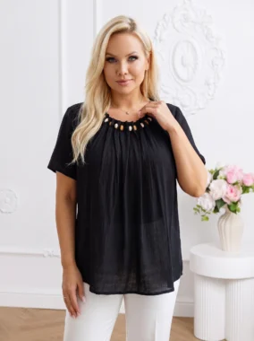 Bluza vaporoasa din material texturat cu aplicatii decorative