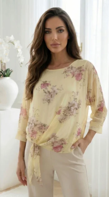 bluza-vaporoasa-galbena-cu-imprimeu-floral-si-nod-in-talie
