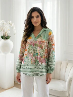 Bluza verde cu imprimeu Riviera si detalii grafice