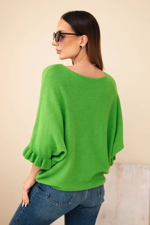bluza-verde-cu-maneci-tip-volan-si-decolteu-rotund