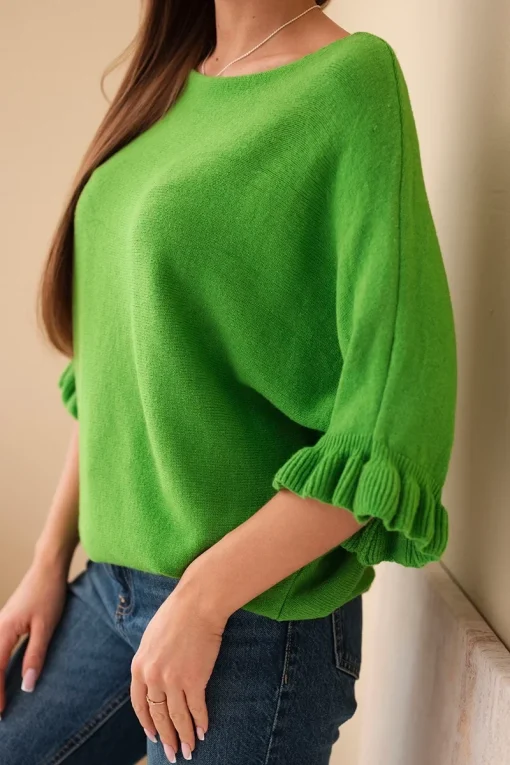 bluza-verde-cu-maneci-tip-volan-si-decolteu-rotund