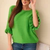 bluza-verde-cu-maneci-tip-volan-si-decolteu-rotund