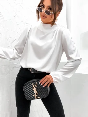 Camasa alba eleganta cu guler inalt si maneci bufante