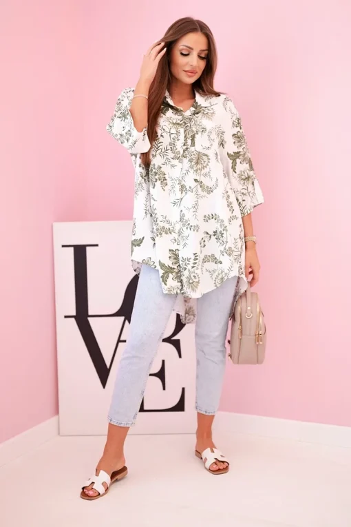 camasa-alba-lejera-cu-imprimeu-floral-kaki