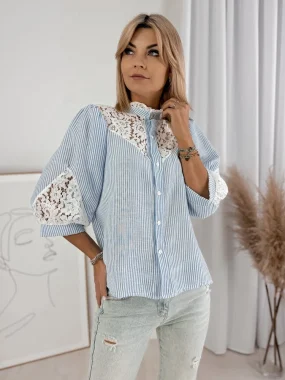 Camasa cu dungi si insertii din dantela
