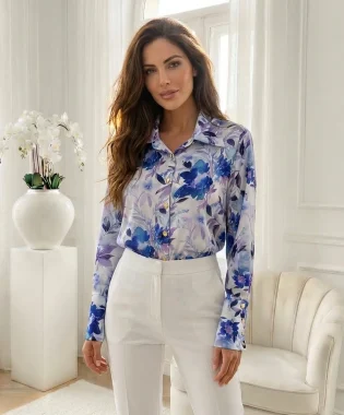 Camasa din bumbac cu imprimeu floral albastru