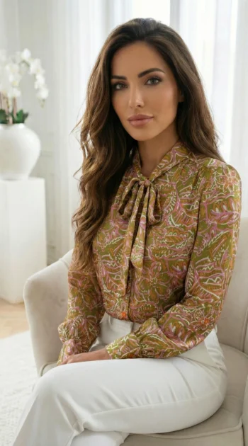 camasa-din-vascoza-cu-imprimeu-verde-masliniu-si-funda-la-guler