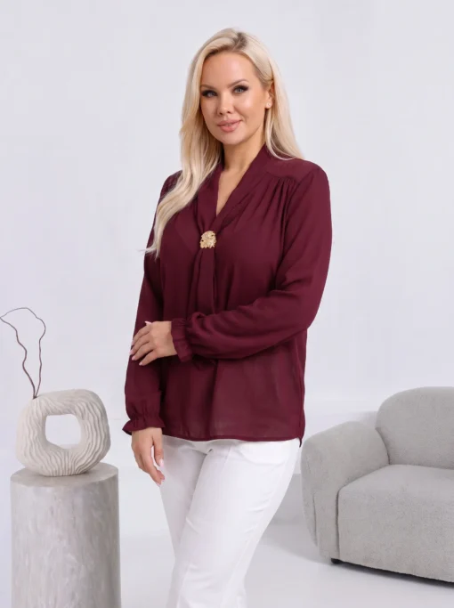 camasa-eleganta-cu-esarfa-la-guler-si-accesoriu-auriu
