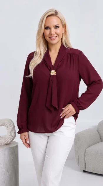 camasa-eleganta-cu-esarfa-la-guler-si-accesoriu-auriu