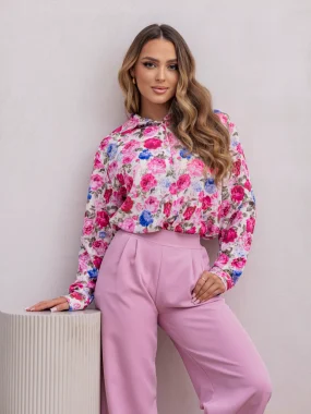 Camasa eleganta cu imprimeu floral roz si albastru