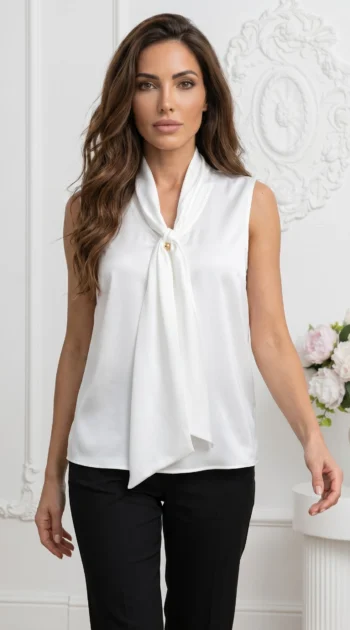 camasa-eleganta-din-satin-cu-decolteu-in-v-si-esarfa