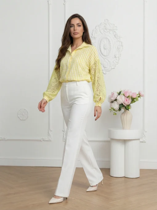 camasa-galbena-cu-carouri-si-maneci-din-dantela