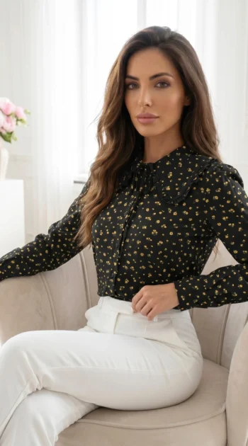 camasa-neagra-cu-imprimeu-floral-galben-si-guler-peter-pan