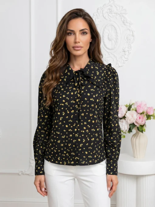 camasa-neagra-cu-imprimeu-floral-galben-si-guler-peter-pan