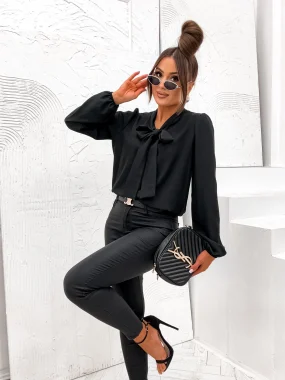 Camasa neagra eleganta cu funda la gat