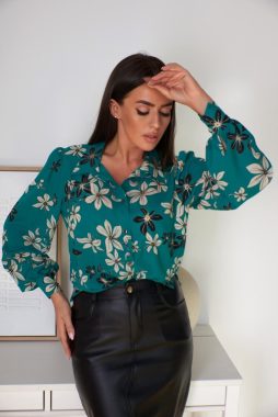 Camasa Roxane, elegantă verde cu imprimeu floral