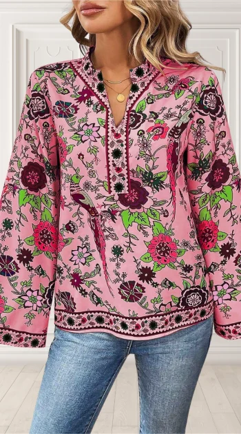 camasa-roz-cu-imprimeu-floral-si-maneci-bufante