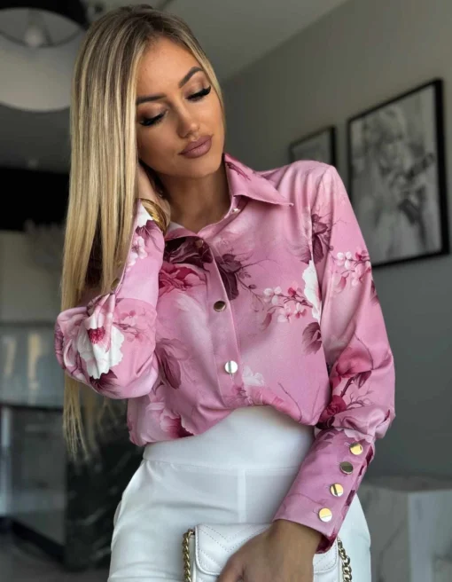 camasa-roz-eleganta-cu-imprimeu-floral-si-nasturi-aurii