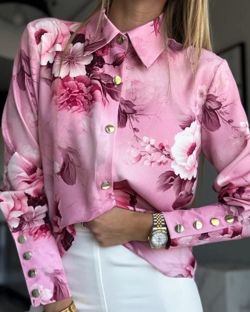 camasa-roz-eleganta-cu-imprimeu-floral-si-nasturi-aurii