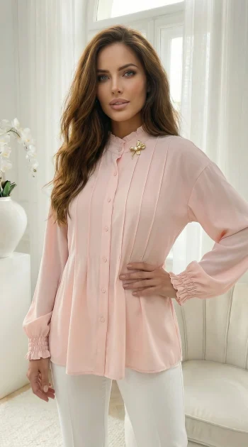 camasa-roz-somon-eleganta-cu-brosa-aurie