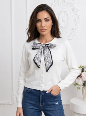 Cardigan cu nasturi si funda satinata cu imprimeu paisley