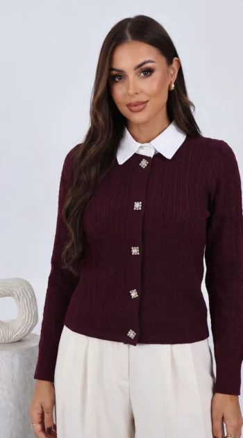 cardigan-din-tricot-cu-guler-alb-si-nasturi-stralucitori