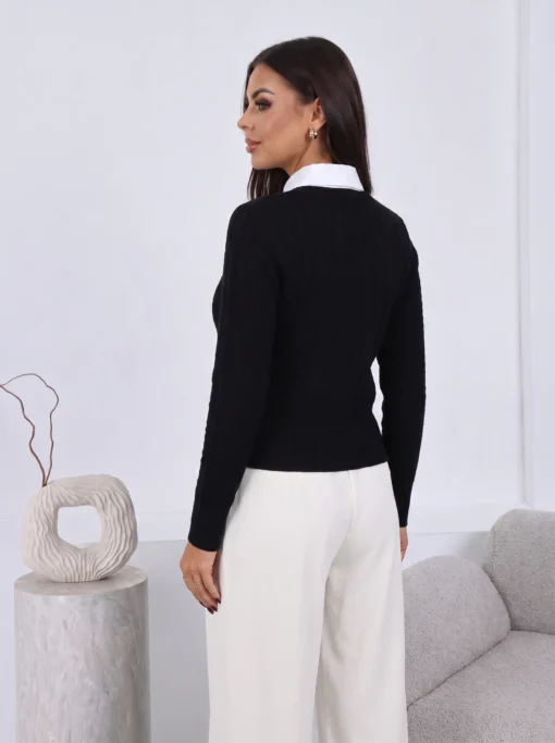 cardigan-din-tricot-cu-guler-alb-si-nasturi-stralucitori