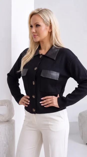 cardigan-din-tricot-cu-guler-si-buzunare-din-piele-ecologica