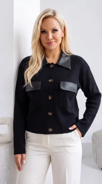 cardigan-din-tricot-cu-guler-si-buzunare-din-piele-ecologica