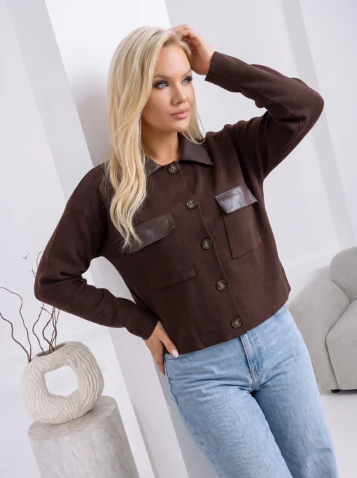cardigan-din-tricot-cu-guler-si-buzunare-din-piele-ecologica