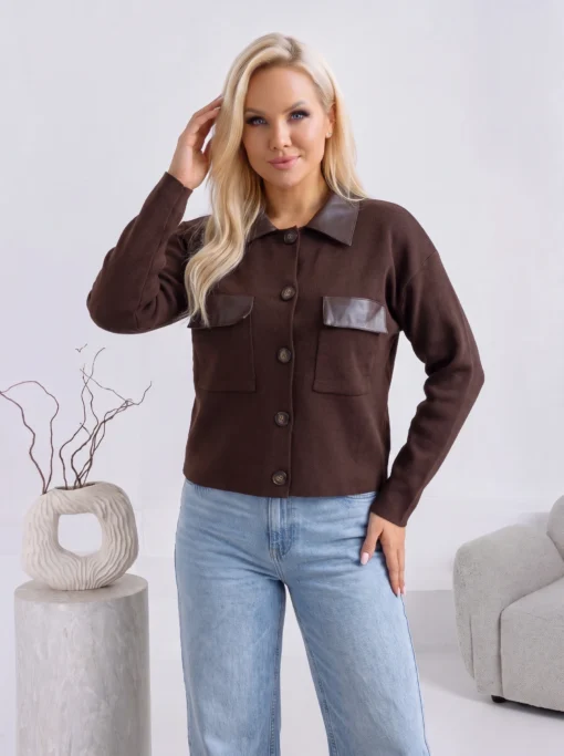 cardigan-din-tricot-cu-guler-si-buzunare-din-piele-ecologica