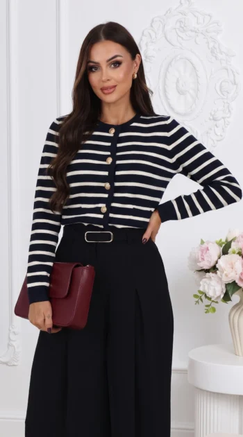 cardigan-din-tricot-fin-cu-dungi-si-nasturi-aurii